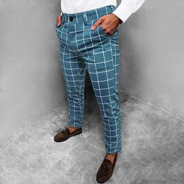 Men's Pants Men's Plaid Fashion Casual Social Business Slim Fit Tight Trousers Elasticity Formal Office Suit Streetwear Clothing G3