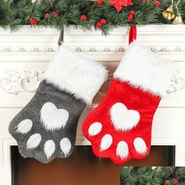 Christmas Decorations Christmas Party Dog Cat Paw Stocking Hanging Socks Tree Ornament Decor Hosiery Plush Xmas Kids Gift Candy Bag D Dhpqc