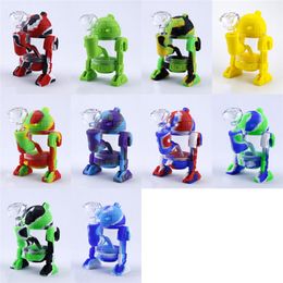 Colorful Silicone Removable Pipes Robot Waterpipe Smoking Portable Dry Herb Tobacco Bong Cigarette Holder Tube