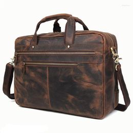 Briefcases Luufan Men's Bag Vintage Genuine Leather Men Briefcase For 17'' Laptop Business Portfolio Messenger