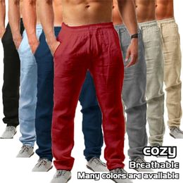 Men's Pants Natural Linen Comfortable Beach Anti-UV Beach Men's Casual Pants Linen Elastic Waist Trousers 220914