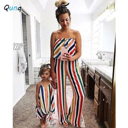 Family Matching Outfits Qunq Summer Family Matching Outfits Colourful Striped Mother Jumpsuits Daughter Dress Women Toddler Girl Clothing Mommy and Me 220914