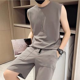 Men's Tracksuits Korean Fashion 2 Piece Set Summer Clothes For Men Inside Home Wear Clothes Men Breath Cool Shorts Set Outfits Casual 220914