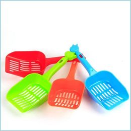 Cat Grooming Plastic Pet Faecal Thickening Cleaning Spade Mti Colour With Handle Cat Litter Shovel Durable Thicken Pets Supplies Drop D Dhzos