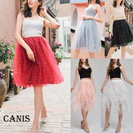 Skirts Tulle Skirt Women 2022 Summer Elastic High Waist Tutu Pleated A-line Midi For School Girl Korean Style