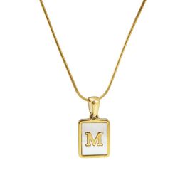 A-Z 26 Initials Pendant Letter Necklaces For Women Shell Square Alphabet Charm Necklace Fashion jewelry gift