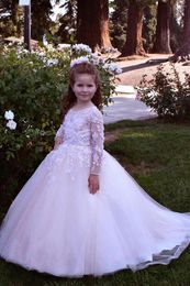 Girl Dresses Princess Ball Gown Long Sleeve Flower For Weddings Tulle Pageant Gowns Holy First Communion With Flowers