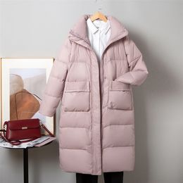 Womens Down Parkas Womens Winter Jacket Clothes MidLength Oversize Luxury Bread Down Jackets for Female Loose Casual White Duck Down Coats 220914
