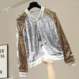 Women's Jackets Casual Jacket Sequined Short Tops Golden Silver Patchwork Coats Women Sequin Coat Bling Shiny Outerwear