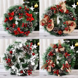 Christmas Decorations Merry Wreath Artificial Pinecone Red Berries Garland Hanging Front Door Wall Decoration 220914