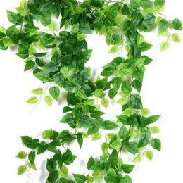 Faux Floral Greenery 220Cm Artificial Ivy Green Leaf Garland Plants Vine Fake Leafed Flowers Home Decor Plastic Artificial Flower Rattan String J220906