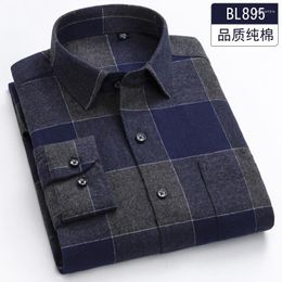 Men's Dress Shirts Men's 7XL Pure Cotton 8XL Lad Casual Slim Fit Shirt Men Longsleeve For Dad Loose Plaid Plus Size Button Up