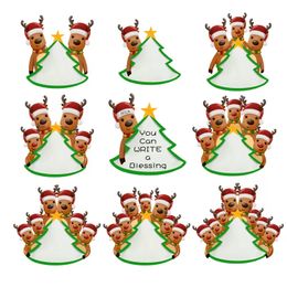 Blanks Soft PVC Christmas Decorations Elk Family Pendant of 1-8 Heads Xmas Ornaments DIY Name and Blessing With Lanyard XD24937