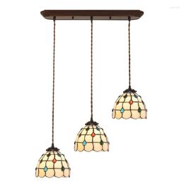 Anhängerlampen Europäische nordische Vintage Buntglas Bauernhaus Küche Esszimmer LED Hängende Lampe E27 Lampenlampenlampe Beleuchtung