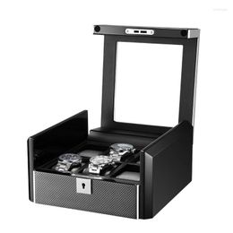 Watch Boxes Arrival 6 Slots Gift For Large Glass Lid PU Leather Velvet Lining Metal Black Jewellery Display Watches Storage