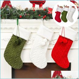 Christmas Decorations Christmas Stockings Knitted Wool Plush Cuff Gift Bag Candy Bags Tree Hanging Ornaments Xmas Party Decoration Dr Dhsdu