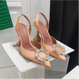 Amina Muaddi Wedding Sandals Heeled Shoes Dress Shoe Designer Satin High Bow Crystal-embellished Buckle Pointed Toe Suower Pcv Sandal 10cm 511