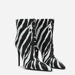 Boots New Sexy Zebra Print Knee High Women's Boots Autumn Fashion High Boots Stiletto Pointed Toe Party Shoes Large Size 43 220913