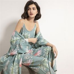 Women's Sleepwear Spring Autumn Cartoon Sunflower Printed Women Sleepwear Light Blue Cotton Satin Pyjamas Set Ladies Loose Thin Homewear 220913