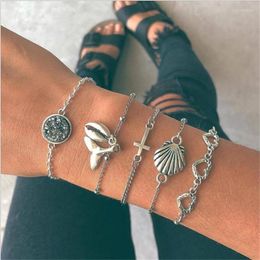 Bangle 5 Pcs/ Set Silver Fashion Bracelet Shell Fishtail Hollow Love Bangles For Women Wedding Beach Party Friends Gift Jewellery