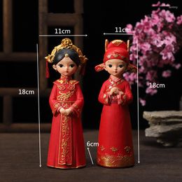 Festive Supplies Elegant Red Chinese Traditional Style Bride And Groom Wedding Cake Topper Figurines Gifts Favours