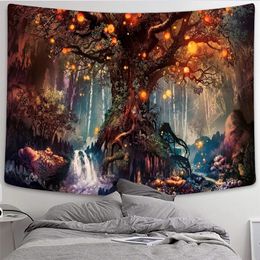 Tapestries Simsant Mushroom Forest Castle Tapestry Fairytale Trippy Colourful Butterfly Wall Hanging Tapestry for Home Dorm Fantasy Decor 220914