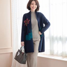 Ethnic Clothing Fashion Chinese Style Women Elegant Knitted V-Neck Cardigans Sweater Casual Midi Section Coats 12013