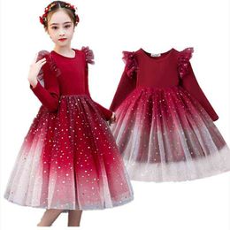 Girl's Dresses Autumn/Winter Girl Dress Sequined Long Sleeve Red Christmas Costume For Girls 4-10T Kids Birthday Evening Party Princess Clothes 0913