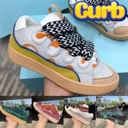 Curb Sneaker men Casual Shoes Luxury women Sneakers Leather Mesh Woven Lace-Up Shoes White Ivory Black Multi