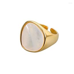 Cluster Rings Fashion Geometric Natural Shell Stacking Band 18K Gold Plated Metal For Women Girl Trendy Jewellery Gift