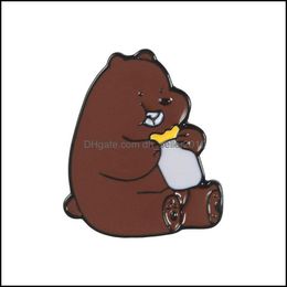 Pins Brooches Customized Brooch Animal Custom Enamel Pin Lovely Super Cute White Bear Brown Couple Brooches Man Women Cartoon Access Dhewb