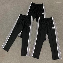 Men's Pants Needles Casual Sweatpants Both Sides Black White Stripe Classic Embroidery Men Women All-match Loose Retro AWGE T194S