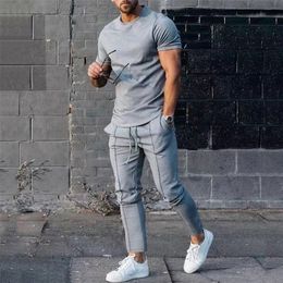 Men's Tracksuits Men's Tracksuit Casual O Neck Short-sleeved Pullover T-shirt Trousers Set for Men Streetwear Cotton Two-piece Men's Clothing 220914