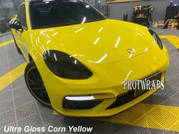 Premium Ultra Gloss Corn Yellow Vinyl Wrap Sticker Whole Shiny Car Wrapping Covering Film With Air Release Initial Low Tack Glue Self Adhesive Foil 1.52x20m 5X65ft