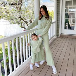 Family Matching Outfits Mum And Daughter Clothes Autumn Winter striped long sleeves Casual Top Wide leg pants Mommy And Me Outfits Family Look 220914