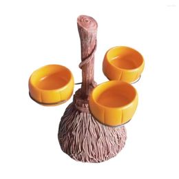 Festive Supplies Resin Broom Pumpkin Snack Bowl Stand Holder Halloween Party For Serving Salad Dessert Candy