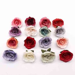 Faux Floral Greenery 10 Pcs 5Cm Silk Rose Artificial Flower Wedding Leaves Decoration Items Wreath Diy Craft Flowers Fake Simulation Cheap J220906