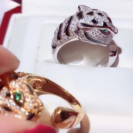 Wedding Rings Black spot Leopard Head Rings paved 3A Cubic Zirconia Stone Animal Panther Ring Adjustable for Men Women copper Party Jewellery 220914
