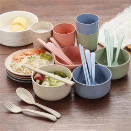 Flatware Sets 6Pcs Tableware SetWheat Straw Cutlery Set Kid Dishes Baby Eating Dinnerware Unbreakable Bowl