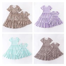 Family Matching Outfits Girlymax Summer Baby Girls Mommy me Boutique Children Clothes Milk Silk Leopard Short Sleeve Dress Kidswear 220914