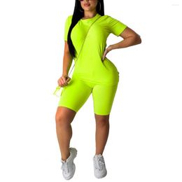 Women's Tracksuits Brand Women Solid Colour Outfit Summer Casual Short-Sleeved T Shirt Elastic Waist Shorts Suits 2pcs Active Wear Tracksuit