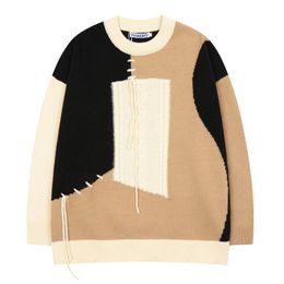 Men s Sweaters Fashion Knitted Hi Street Oversized Hip Hop Jumpers Patched Pullover Tops Clongthing Round Neck 220913