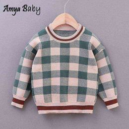 Amya Baby Autumn Boys Knit Plaid Pullover Kids Sweaters Infant Clothing Christmas Toddler Boy Winter Tops 0913