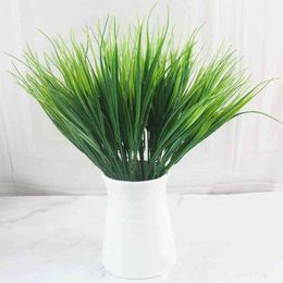 Faux Floral Greenery 1 PCSbatch Artificial Fake Grass Green Plants 7 Fork Simulation Plastic Fresh Grass For Aquarium Decoration Home Decor J220906