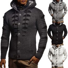 Mens Sweaters Vintage Cardigan Men Casual Single Breasted Solid Colour Oversized Sweater Mens Knitted Hooded Cardigans Winter Fashion Sweater 220914