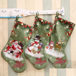 Christmas Decorations Green Christmas Big Sock Gift Bag Xmas Decoration Printed Socks Candy Stockings Ornaments Children Drop Deliver Dhnh8