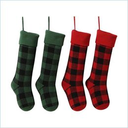 Christmas Decorations Knit Christmas Stockings Buffalo Cheque Stocking Plaid Xmas Socks Candy Gift Bag Indoor Decorations Drop Deliver Dhoo5