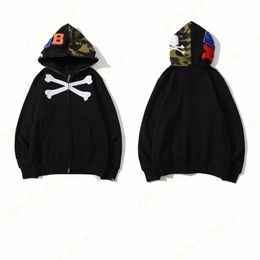designer shark zip hoodie sweatshirt hip hop fashion clothes mens full Zip hoodies felpa felpe loose fit oversized camo cotton luminous hoodys