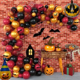 Party Decoration 128Pcs DIY Red Gold Black Halloween Balloon Garland Arch Black Cat Bat Mummy Foil Balloons Halloween Boo Party Decorations 220914