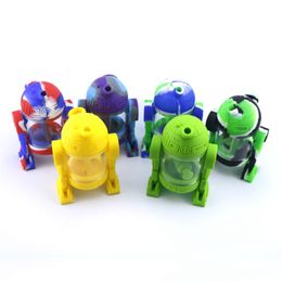 Latest Colourful Silicone Removable Pipes Robot Waterpipe Smoking Portable Dry Herb Tobacco Bong Cigarette Holder Tube